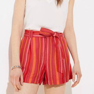 Loft Striped Linen Blend Tie Waist Shorts. Size: M